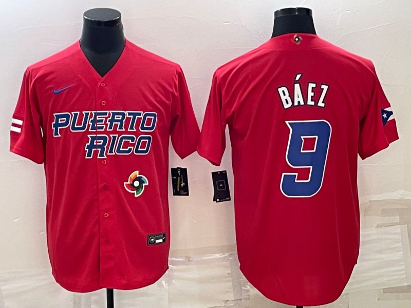 Men 2023 World Cub 9 Baez Red Nike MLB Jersey7